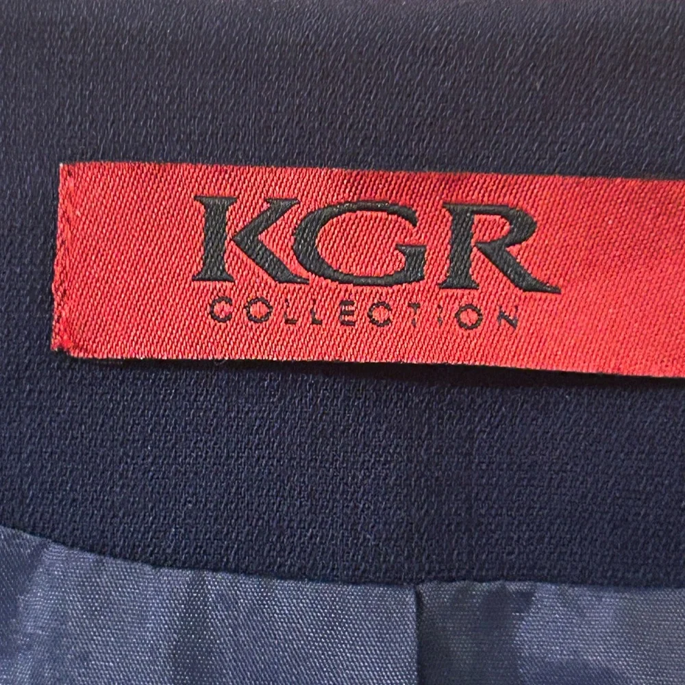 KGR Collections Navy Blue Wool Blend Belted Blazer Jacket Size 12
